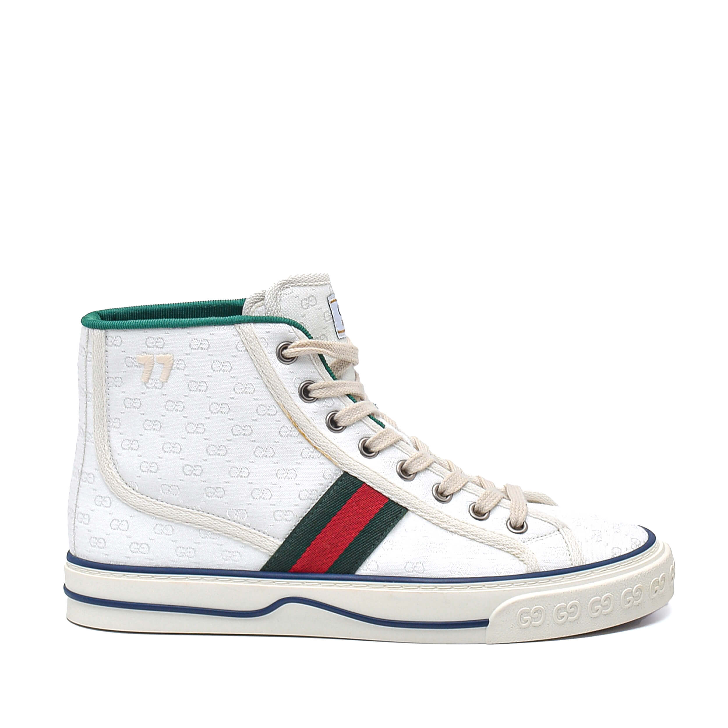 Gucci - White GG Supreme Canvas Web Striped Ankle Sneakers / 37.5